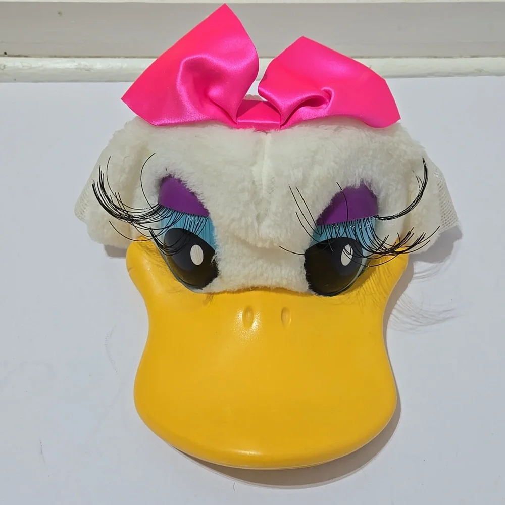 Plush Daisy Duck-Inspired Yellow Beak Face Mask with Pink Bow